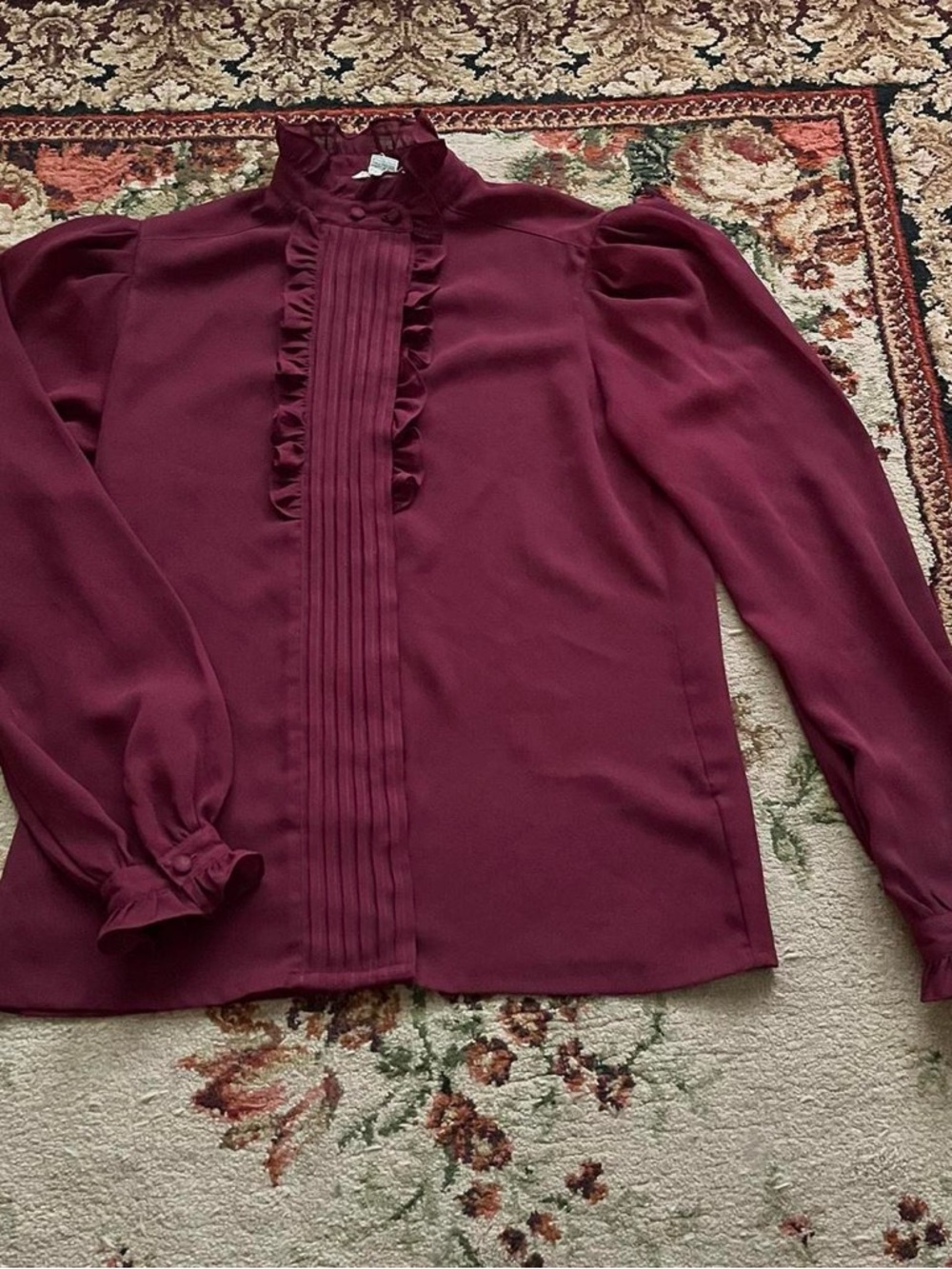 Lloyd Williams burgundy sheer ruffle detail blouse